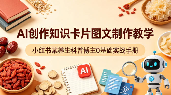 AI创作知识卡片图文制作教学，小红书某养生科普博主0基础实战手册| 鹿鸣网创