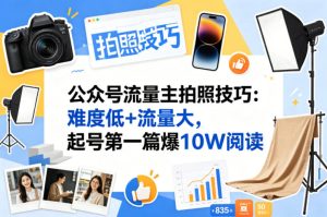 公众号流量主之拍照技巧赛道，难度低+流量大，起号第一篇就爆了10w阅读| 鹿鸣网创