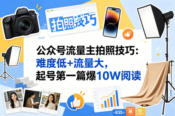 公众号流量主之拍照技巧赛道，难度低+流量大，起号第一篇就爆了10w阅读| 鹿鸣网创