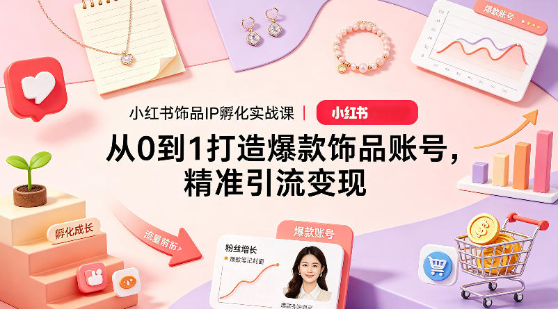 小红书饰品IP孵化实战课｜从0到1打造爆款饰品账号，精准引流变现| 鹿鸣网创