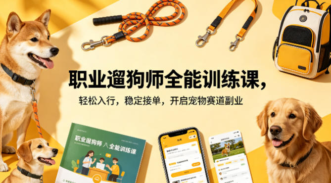职业遛狗师全能训练课，轻松入行，稳定接单，开启宠物赛道副业| 鹿鸣网创
