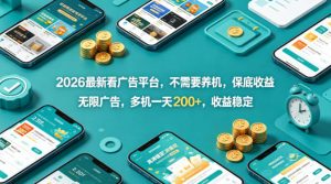 2026最新看广告平台，不需要养机，保底收益，无限广告，多机一天200+，收益稳定【揭秘】| 鹿鸣网创