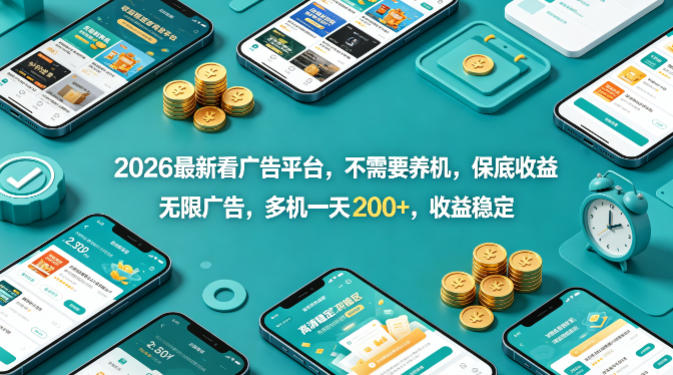2026最新看广告平台，不需要养机，保底收益，无限广告，多机一天200+，收益稳定【揭秘】| 鹿鸣网创