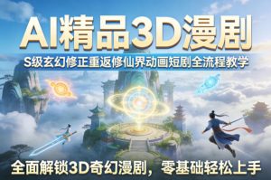 AI精品3D漫剧S级玄幻修正重返修仙界动画短剧全流程教学,全面解锁3D奇幻漫剧,零基础轻松上手| 鹿鸣网创