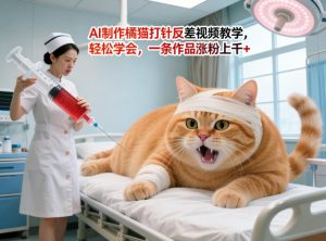 AI制作橘猫打针反差视频教学,轻松学会,一条作品涨粉上千+| 鹿鸣网创