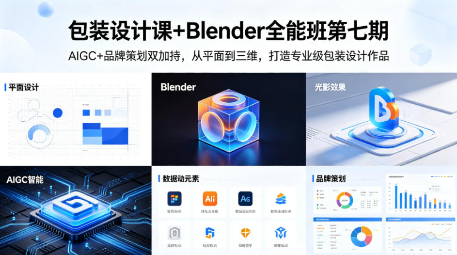 包装设计课+Blender全能班第七期，AIGC+品牌策划双加持，从平面到三维，打造专业级包装设计作品| 鹿鸣网创
