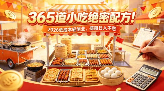 365道小吃绝密配方！2026低成本轻创业，摆摊日入不愁| 鹿鸣网创