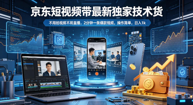 京东短视频带货最新独家技术，不用拍视频不用直播，2分钟一条爆款视频，操作简单，日入1k+【揭秘】| 鹿鸣网创