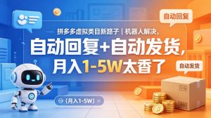 拼多多虚拟类目新路子｜机器人解决，自动回复+自动发货，月入1-5W太香了【揭秘】| 鹿鸣网创