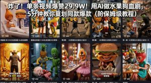 炸了！单条视频爆赞29.9W！用AI做水果狗血剧，5分钟教你复刻同款爆款（附保姆级教程）| 鹿鸣网创