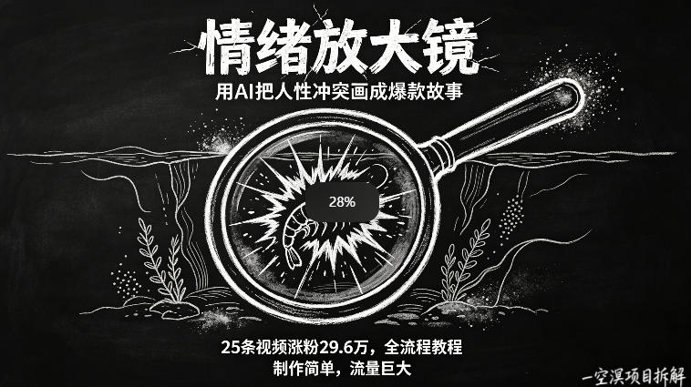AI制作“情绪放大镜“视频，25条视频涨粉29.6W粉，流量巨大，制作简单，全流程教程| 鹿鸣网创