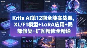 Krita AI第12期全能实战课，XL/F1模型+LoRA应用+局部修复+扩图精修全精通| 鹿鸣网创
