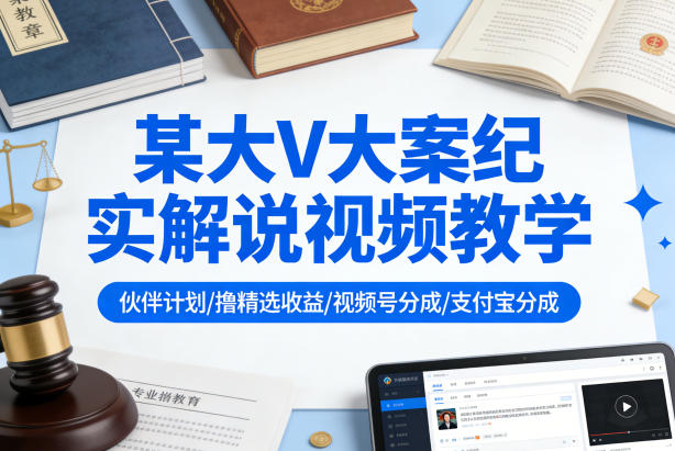 某大V大案纪实解说视频教学，可做伙伴计划、撸精选收益，视频号和支付宝分成计划均可| 鹿鸣网创