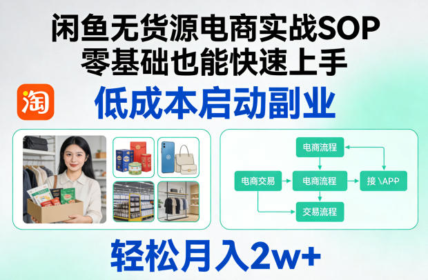 闲鱼无货源电商实战SOP，零基础也能快速上手，低成本启动副业，轻松月入2w+| 鹿鸣网创