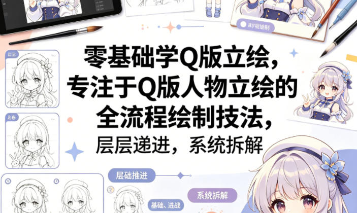 零基础学Q版立绘，专注于Q版人物立绘的全流程绘制技法，层层递进，系统拆解| 鹿鸣网创