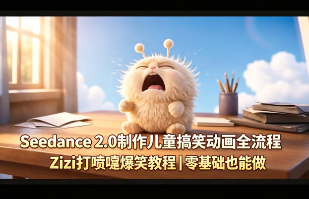 Seedance 2.0制作儿童搞笑动画全流程Zizi打喷嚏爆笑教程｜零基础也能做| 鹿鸣网创