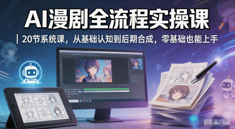 AI漫剧全流程实操课｜20节系统课，从基础认知到后期合成，零基础也能上手| 鹿鸣网创