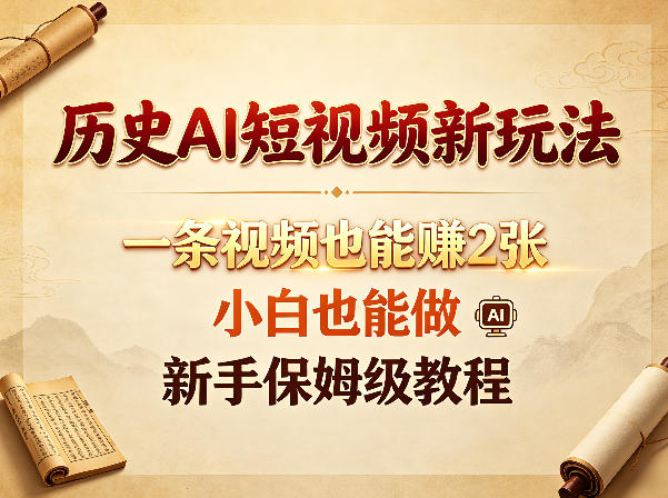 历史AI短视频新玩法，一条视频也能賺2张，小白也能做，新手保姆级教程| 鹿鸣网创