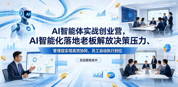 AI智能体实战创业营26年4月23-25号线下课，AI智能化落地老板解放决策压力、管理层实现高效协同、员工自动执行到位| 鹿鸣网创
