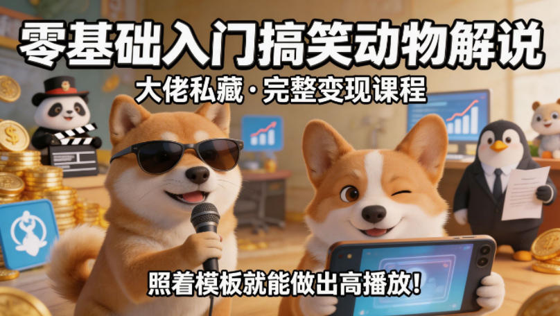 零基础入门搞笑动物解说，大佬私藏完整变现课程，照着模板就能做出高播放| 鹿鸣网创