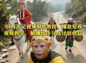 AI西游记视频制作教程，爆款短视频教学，躺賺伙伴分成计划收益| 鹿鸣网创