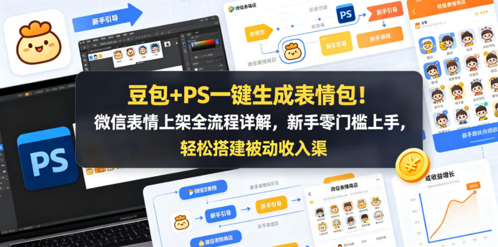 豆包+PS一键生成表情包！微信表情上架全流程详解，新手零门槛上手，轻松搭建被动收入渠道| 鹿鸣网创