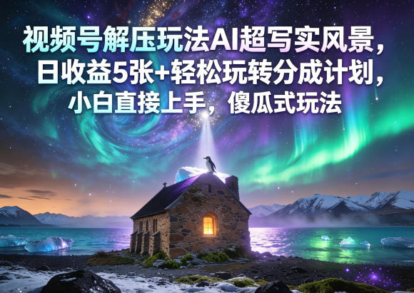视频号解压玩法AI超写实风景，日收益5张+轻松玩转分成计划，小白直接上手，傻瓜式玩法| 鹿鸣网创