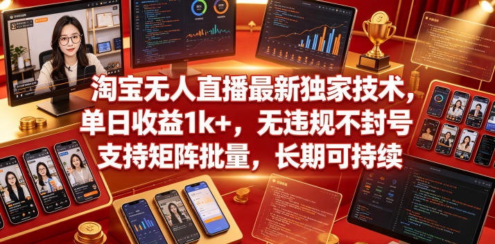 淘宝无人直播最新独家技术，单日收益1k+，无违规不封号，支持矩阵批量，长期可持续【揭秘】| 鹿鸣网创