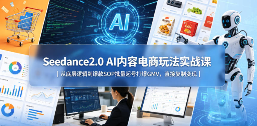 Seedance2.0 AI内容电商玩法实战课｜从底层逻辑到爆款SOP批量起号打爆GMV，直接复制变现| 鹿鸣网创