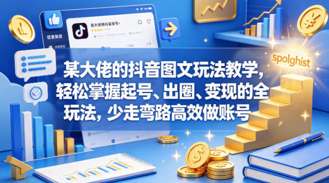 某大佬的抖音图文玩法教学，轻松掌握起号、出圈、变现的全套玩法，少走弯路高效做账号| 鹿鸣网创