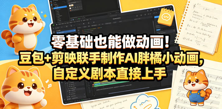 零基础也能做动画！豆包+剪映联手制作AI胖橘小动画，自定义剧本直接上手| 鹿鸣网创