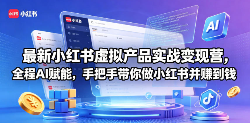 最新小红书虚拟产品实战变现营，全程AI赋能，手把手带你做小红书并赚到钱| 鹿鸣网创