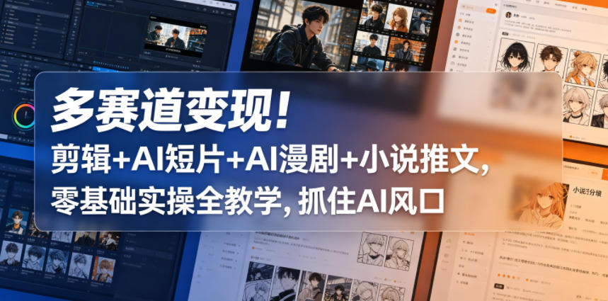 多赛道变现！剪辑+AI短片+AI漫剧+小说推文，零基础实操全教学，抓住AI风口| 鹿鸣网创