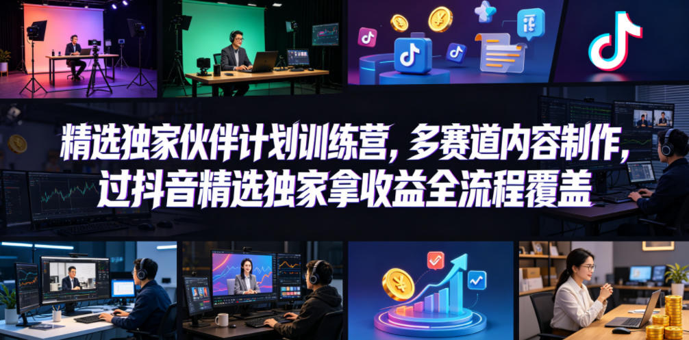 小豁食堂精选独家伙伴计划训练营，多赛道内容制作，过抖音精选独家拿收益全流程覆盖| 鹿鸣网创