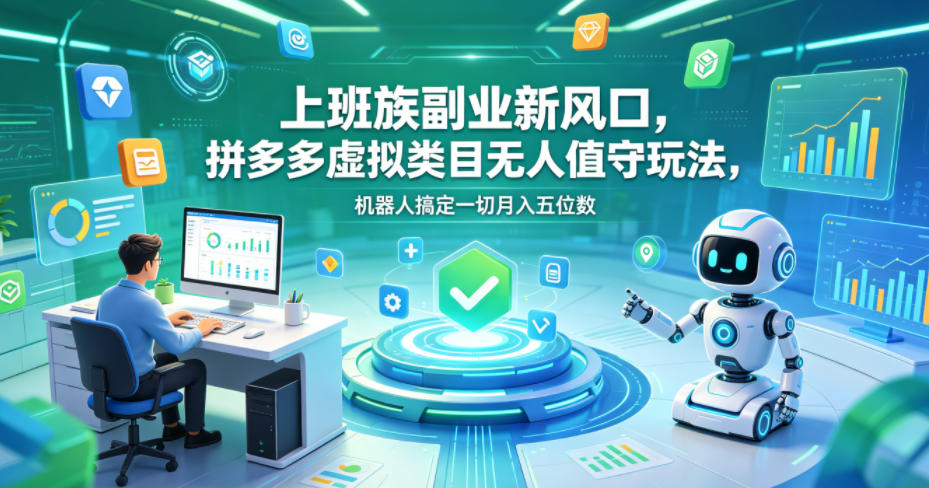 上班族副业新风口，拼多多虚拟类目无人值守玩法，机器人搞定一切月入五位数【揭秘】| 鹿鸣网创