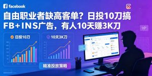 自由职业者缺高客单？日投10刀搞FB+INS广告，有人10天赚3K刀！【原创双语字幕】| 鹿鸣网创