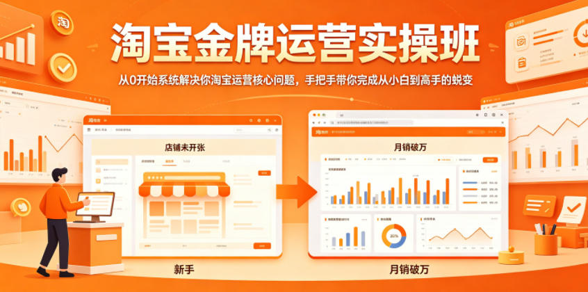 淘宝金牌运营实操班，从0开始系统解决你淘宝运营核心问题，手把手带你完成从小白到高手的蜕变| 鹿鸣网创