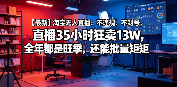 【最新】淘宝无人直播：不违规、不封号，直播35小时狂卖13W，全年都是旺季，还能批量矩阵操作【揭秘】| 鹿鸣网创
