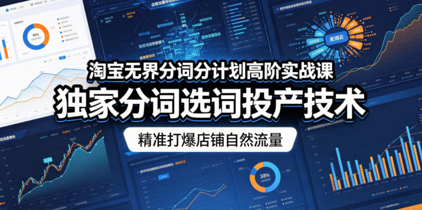 淘宝无界分词分计划高阶实战课，独家分词选词投产技术，精准打爆店铺自然流量| 鹿鸣网创