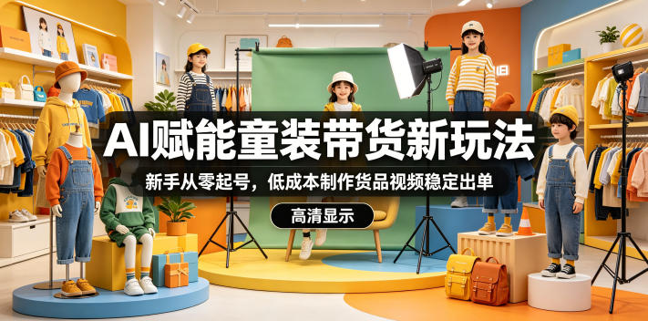 AI赋能童装带货新玩法，新手从零起号，低成本制作货品视频稳定出单| 鹿鸣网创