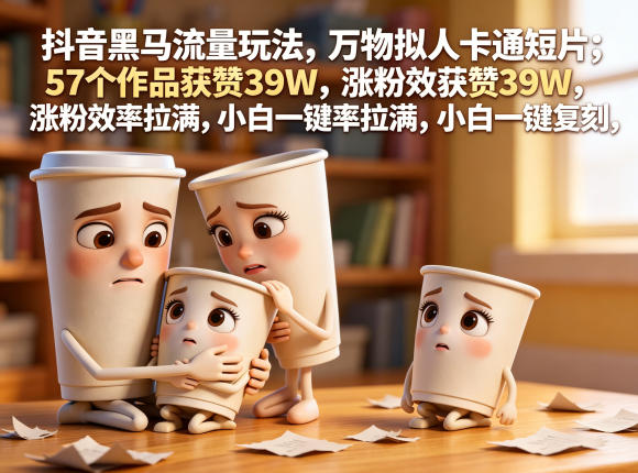抖音黑马流量玩法，万物拟人卡通短片，57个作品获赞39W，涨粉效率拉满，小白一键复刻，保姆级拆解| 鹿鸣网创