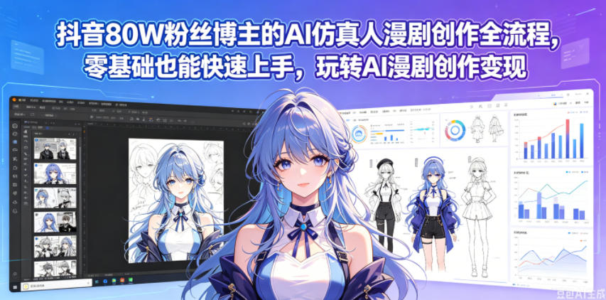 抖音80W粉丝博主的AI仿真人漫剧创作全流程，零基础也能快速上手，玩转AI漫剧创作变现| 鹿鸣网创
