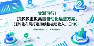 实测可行！拼多多虚拟类目自动化运营方案，矩阵化布局打造持续性被动收入，日1K+【揭秘】| 鹿鸣网创