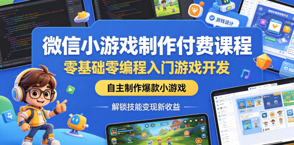 微信小游戏制作付费课程，零基础零编程入门游戏开发，自主制作爆款小游戏，解锁技能变现新收益| 鹿鸣网创