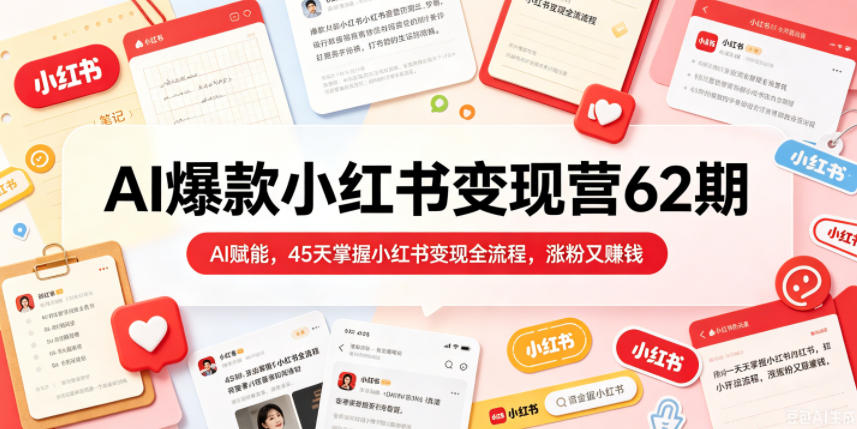 AI爆款小红书变现营62期2026年5月，AI赋能，45天掌握小红书变现全流程，涨粉又賺钱| 鹿鸣网创