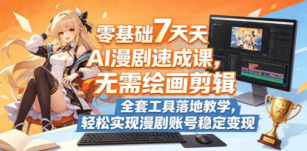 零基础7天AI漫剧速成课，无需绘画剪辑，全套工具落地教学，轻松实现漫剧账号稳定变现| 鹿鸣网创