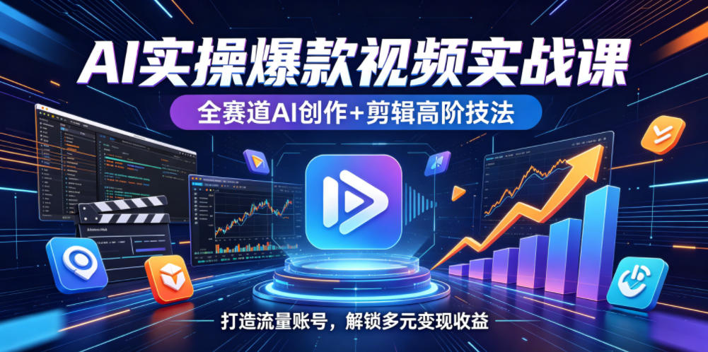 AI实操爆款视频实战课，全赛道AI创作+剪辑高阶技法，打造流量账号，解锁多元变现收益| 鹿鸣网创