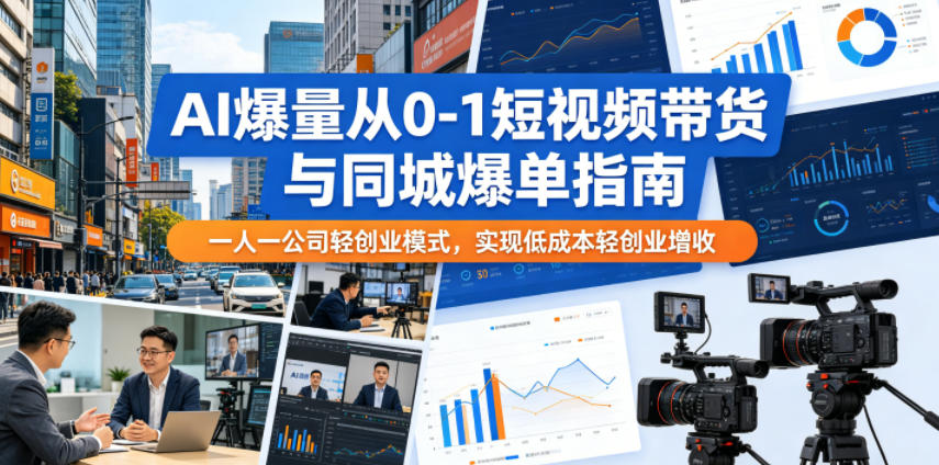 AI爆量从0-1短视频带货与同城爆单指南，一人一公司轻创业模式，实现低成本轻创业增收| 鹿鸣网创