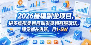 2026最稳副业项目，拼多多虚拟类目自动发货和客服玩法，睡觉都在进账，月1-5W【揭秘】| 鹿鸣网创