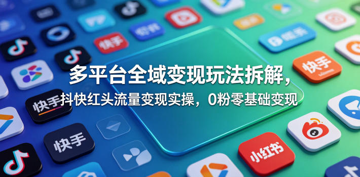 多平台全域变现玩法拆解，抖快红头流量变现实操，0粉零基础变现| 鹿鸣网创